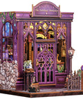 Front view of DIY Book Nook Kit For Beginners With The Astrology Bookshop Theme Miniature Scene On A Shelf Wooden Laser Cut Craft Kit