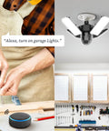 Smart Garage Ceiling Light With Camera And WiFi Security, 12,000 Lumens Dimmable LED above workspace with tools, voice control