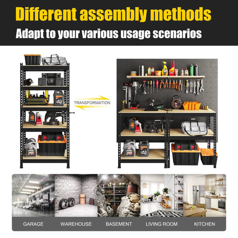 Beefy 5 Tier Adjustable Garage Storage Shelves Rack Heavy Duty Metal Utility Shelf Unit For Warehouse Pantry Closet Kitchen And Basement Black 28 W X 12 D X 59 H, assembled
