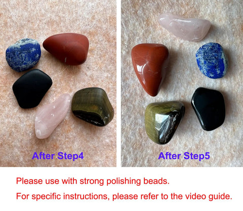 Stones after Step 4 and Step 5 polishing using 1.5 Lbs Tumbler Media Grit 12000 Grit Aluminum Oxide For Final Finish Step 5 Polishing Grit