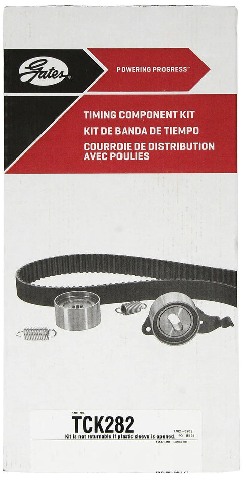 Packaging of PowerGrip TCK282 All In One Timing Belt Component Kit with belts, idlers, tensioners for vehicles.