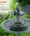 Outdoor 3 Tier Pedestal Water Fountain With Vintage Birdbath Accent In Green, Ideal Garden Decor for Patio and Backyard