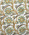 Block Print Bloom Bubbles Cotton Lumbar Sham Cover 36x14 Boho Floral Pillowcase With Ruffle Edges, Farmhouse Cottagecore Bedding, Comfy Decorative Cover, Gift For Spring Easter Valentine, close-up floral cotton print