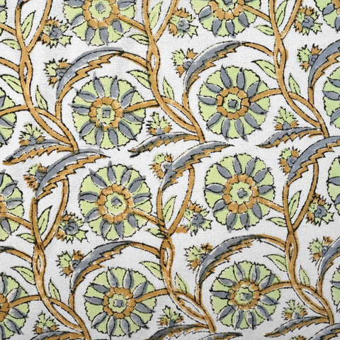 Block Print Bloom Bubbles Cotton Lumbar Sham Cover 36x14 Boho Floral Pillowcase With Ruffle Edges, Farmhouse Cottagecore Bedding, Comfy Decorative Cover, Gift For Spring Easter Valentine, close-up floral cotton print