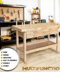 60 Inch Rubber Wood Workbench With Four Drawers Heavy Duty Portable Wood Work Table For Garage Workshop And Home Storage