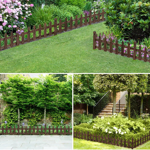 Solid Fir Wood Garden Picket Fence Edging Kit With Five Panels For Yard Border And Plant Beds Approximately 178 By 22 Inches Durable Outdoor Fence System That Is Flexible And Simple To Install installed in garden