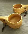 Two Nordic Style Kuksa Wood Camp Mug 10 Oz Handcrafted Carved Hardwood Outdoor Cup for Camping Backyard Chill Family Trips