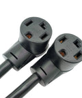 NEMA 14-30 Dryer Splitter Y Cable Beefy 30 Amp 14-30P Male To Two 14-30R Receptacles, dual plug ends close-up view