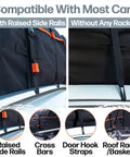 Extra Waterproof Rooftop Cargo Carrier Bag 23 Cu Ft with straps on car roof, compatible with or without side rails