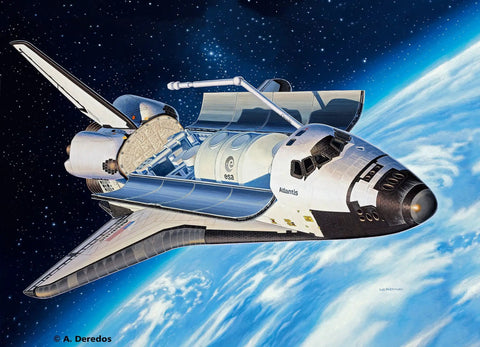 Space Shuttle Atlantis 1 To 144 Scale Model Kit With 64 Parts, Multicolor Finish, in-flight above Earth, landing gear retracted