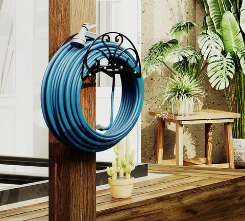 Heavy Duty Metal Hose Holder Wall Mount For Outdoor Yard Solid Iron Garden Hose Reel Organizer Waterproof Powder Coated Rustproof