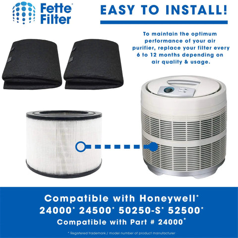 Plug And Play Replacement HEPA Filter With Carbon Pre Filters Pack For Honeywell 24000 24500 50250-S 52500 Air Purifiers