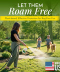 Woman spraying lawn with Natural Tick And Mosquito Yard Spray Ready To Use Kid Safe Pet Safe Pollinator Safe Plant Derived.