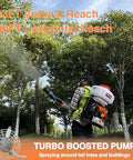 Person using 51.7cc 3 In 1 Gas Powered Backpack Sprayer with 3.7 Gallon Tank Turbo Pump Mist Duster in a forest