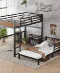 Detachable Twin XL Bunk Bed With Metal Guardrails In Walnut Finish, Space Saving Convertible Loft System as separate beds.