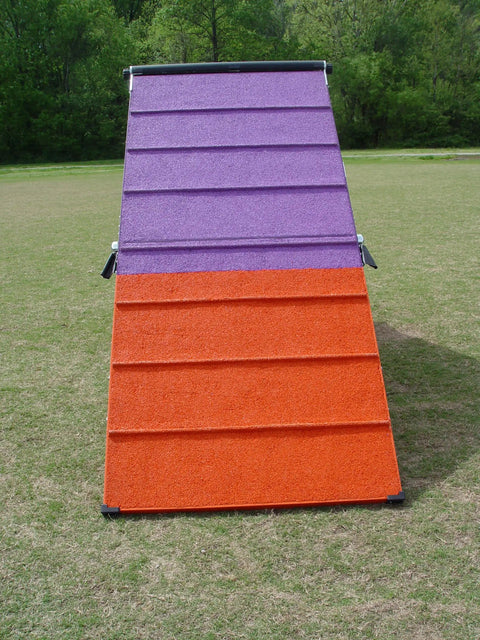 Front view of Rubber Surface Dog Agility A Frame 7 Feet With On Wheel Interface Ready Weatherproof All Metal Frame 36 Inch Wide Training
