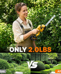 Woman using Powerful Cordless Two In One Hedge Trimmer And Grass Shears With Dual Batteries Eight Point Nine Inch Blade outdoors.