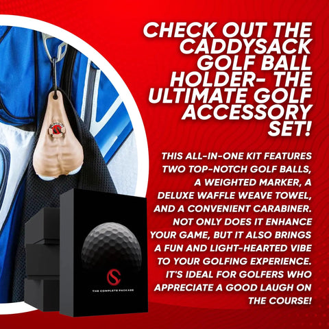 Funny Golf Gift Set With Ball Holder Silicone Pouch, 2 Golf Balls, Waffle Towel, Weighted Ball Marker And Carabiner in box