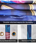 Close-up of double-stitched seams, sturdy brass grommets, and reinforced flag belt on Double Sided 3x5 Ft Patriotic USA Flag.