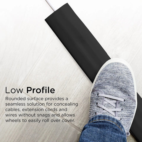 Foot stepping on a 10Ft Floor Cord Cover Cable Protector For Home And Office Hide Extension Cords Prevent Trip Hazards