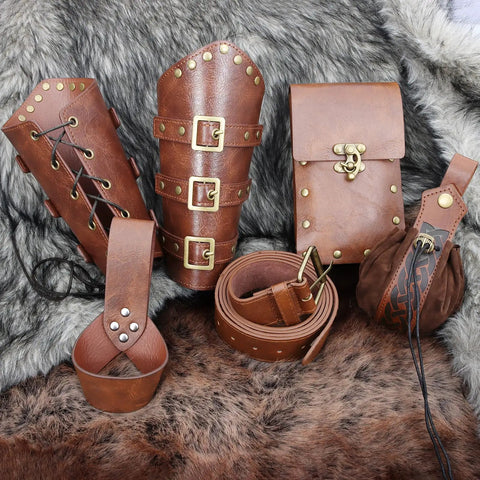 Medieval Belt Pouch Set With Detachable Belt And Leather Bracers Coin Bag Hook Strap For Renaissance Fairs LARP And Halloween Cosplay