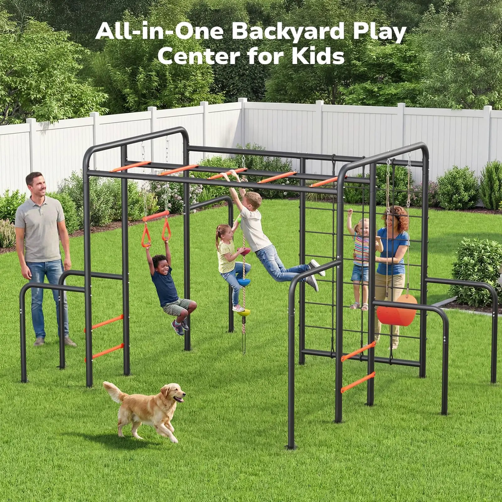 Outdoor Jungle Gym With Monkey Bars Frame 5 In 1 Set