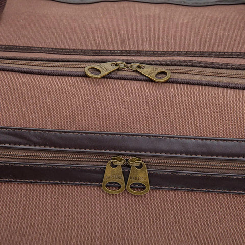Close-up of zippers on the Built To Rock 48 Inch Drum Hardware Battle Bag Vintage Water Resistant Duffle.