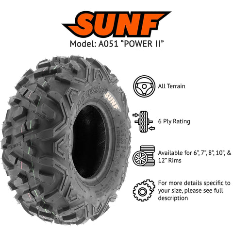 All Terrain ATV UTV Tires 145 70 6 6 Ply A051 Power II Pair Of Two, front view showing tread and 6 ply construction.