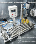 Heavy Duty Semi Automatic Paint Filler And Bucket Capper With Precision Digital Scale with stainless steel design in action.