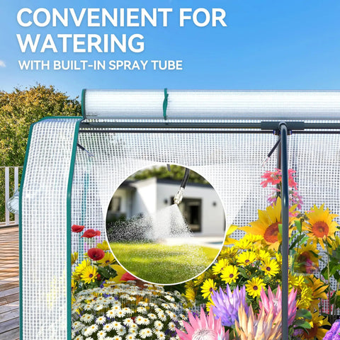 Self Watering Galvanized Raised Garden Bed With Legs And PE Cover For Vegetables And Flowers Outdoor Elevated Planter Box 48 By 24 By 56 Inches Easy Hands Free Watering For Backyard Patio Balcony showing built-in spray irrigation system.