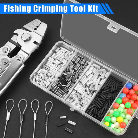 Heavy Duty Fishing Crimping Pliers Kit With Pro Grade Stainless Steel Wire Crimp Tool And 500 Pcs Crimp Sleeves Set In Four Sleeve Sizes