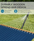 12Ft Two Person Quilted Outdoor Hammock With Stand Detachable Pillow And Bamboo Spreaders in navy blue with durable bamboo spreader bar