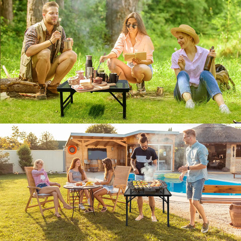 Portable Folding Table For Camping And BBQ, Lightweight Metal Side Table with outdoor gatherings, mesh top, 23 x 15 inches