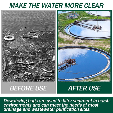 Comparison of water quality before and after using 3x4ft Extra Large Dewatering Bags With Drawstring For Construction Sites