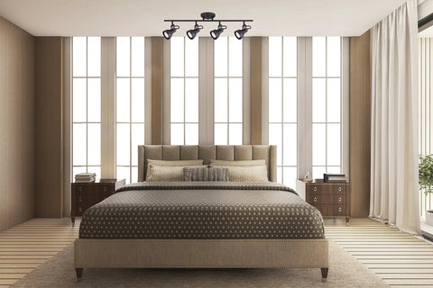 Modern bedroom with Polo Style 4 Light Track Lighting Rail with Adjustable Heads in Oil Rubbed Bronze, 29 Inch Ceiling Mount