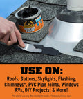 Person applying Waterproof Patch And Seal Rubberized Sealant Paste Black 1Lb Can Heavy Duty Instantly Seals Water Air And Moisture