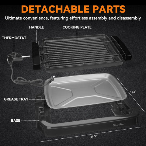 Bakers Friend 2 In 1 Electric Indoor Griddle And Grill With Reversible Non Stick Plate Silicone Mold And Removable Dishwasher Safe Parts for easy cleaning.