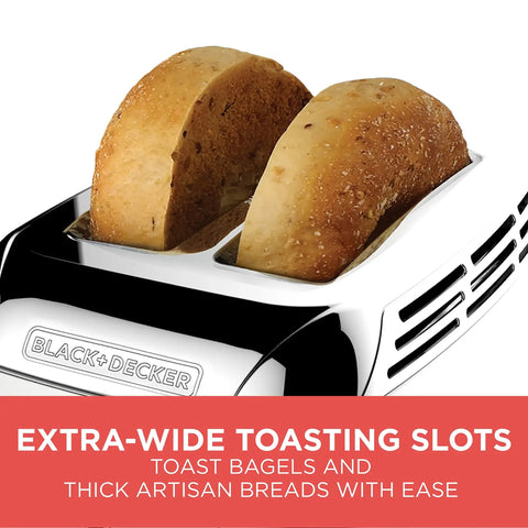 2-Slice Stainless Steel Toaster With Extra Wide Slots Rapid Toast Technology showing bagels being toasted