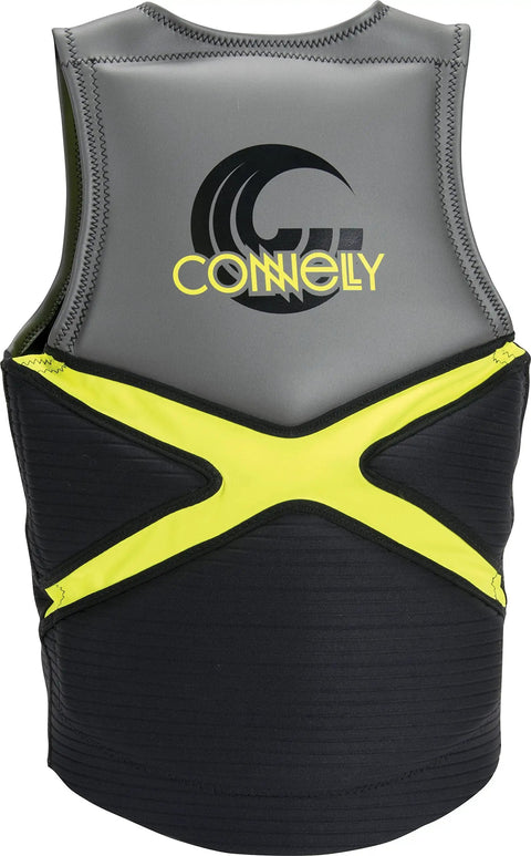 Back view of black and grey Team Comp Neoprene Vest For Men Medium 36 to 40 inch with logo, for water sports gear.