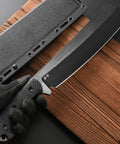Rugged Fixed Blade Knife With DC53 DLC Coated Nine Point Eight Four Inch Blade Carbon Fiber Handle Full Tang Build Includes Sheath