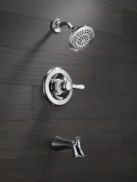 Lahara 14 Series Single Handle Tub And Shower Trim Kit With 5 Spray Touch Clean Shower Head Chrome Finish Valve Not Included