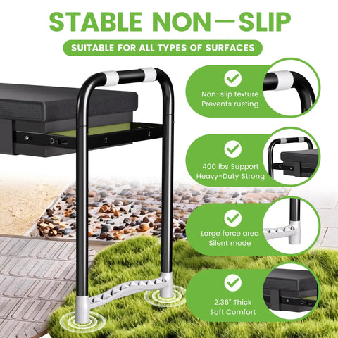 2-In-1 Garden Kneeler And Seat For Seniors And Garden Lovers, Heavy-Duty Foldable Bench With 400 Lb Capacity, showed stable non-slip legs.