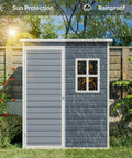 5x3 Ft Outdoor Storage Shed With Lockable Door, Rugged Weatherproof Resin Garden Shed With Floor And Ventilation in backyard