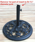 Heavy Duty 30 Pound Cast Iron Umbrella Base With Black Powder Coat, 20 Inch Diameter, Euro Deco Pattern, Thumb Screw Clamp
