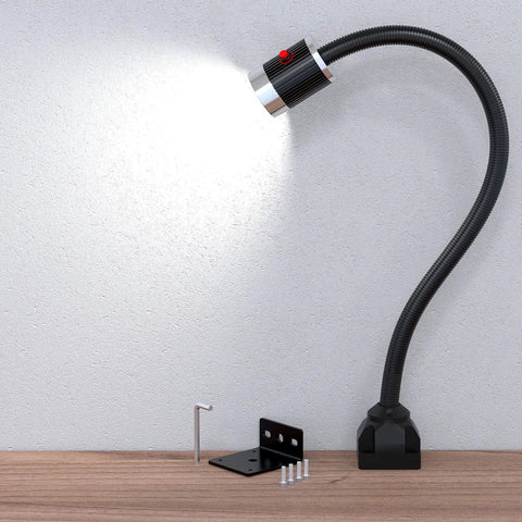 Hardworking 900 Lumens LED Shop Light With IP65 Waterproof Rating, Flexible 20 Inch Gooseneck Work Lamp on Screw Base, Wall Setup View