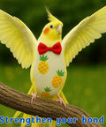 Yellow cockatiel in decorative harness, part of Bird Diaper Harness And Leash Set For Small To Medium Birds Breathable Cotton Super Comfy Fit