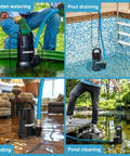 Heavy Duty 1 HP Submersible Transfer Pump 5120 GPH in action for pool draining and yard overflow cleanup.