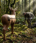 Durable Self Healing Foam Buck Deer 3D Archery Target in forest, showing arrow impact; handles thousands of shots effortlessly.