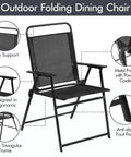 Outdoor Folding Patio Chair with ergonomic design, metal frame, and black Texteline fabric, stackable for porch or garden use.