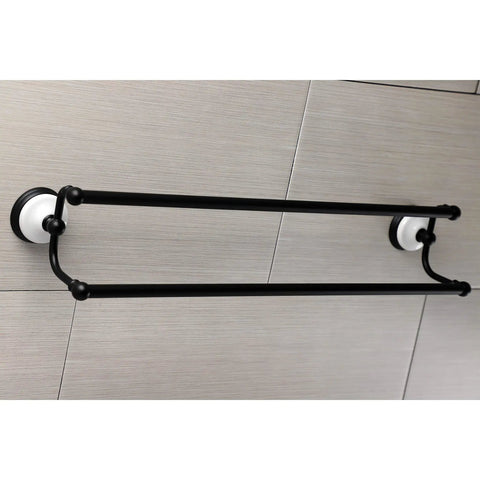 24 Inch Dual Towel Bar In Matte Black Finish With Brass Construction Victorian Style Wall Mount Bathroom Hardware